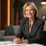 Femme élégante en studio télévisé avant émission