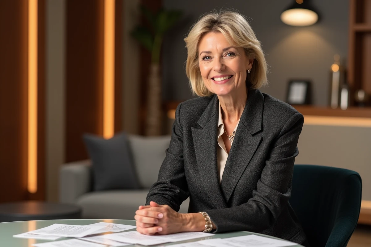 Femme élégante en studio télévisé avant émission