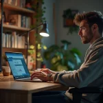 Jeune homme en hoodie regardant un site de streaming sportif