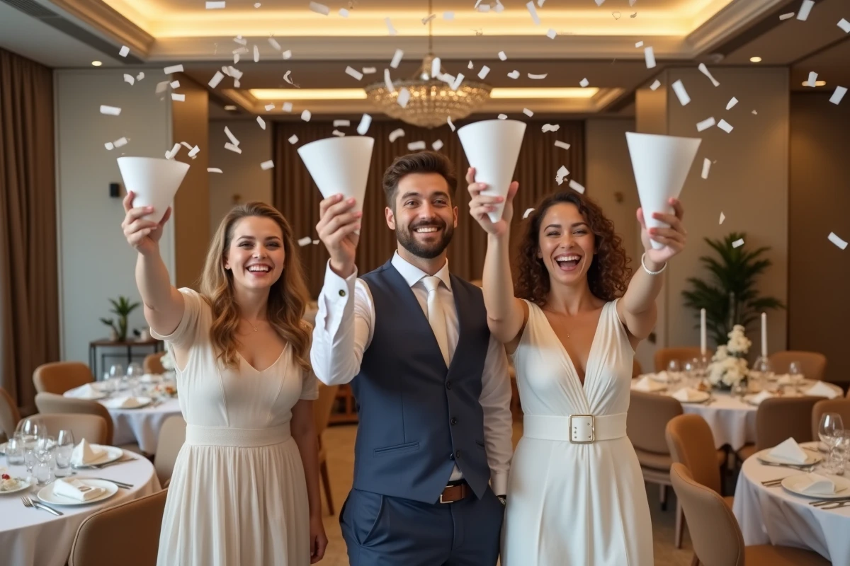 Jeunes lançant du confetti lors d