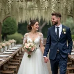 Mariage romantique avec mariée et marié dans un jardin